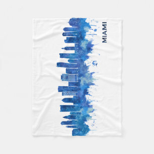 Miami Florida Skyline Blue Fleecedecke