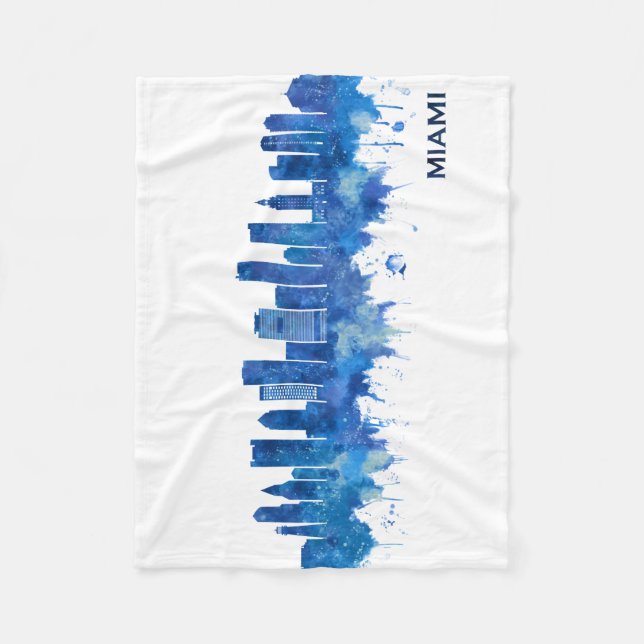 Miami Florida Skyline Blue Fleecedecke (Vorderseite)