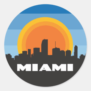 Miami Florida Skyline Retro Style Schlüsselanhänge Runder Aufkleber