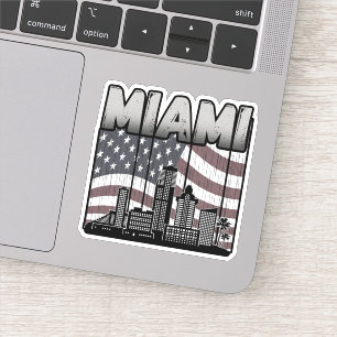 Miami Florida Skyline Vintage amerikanische Flagge Aufkleber