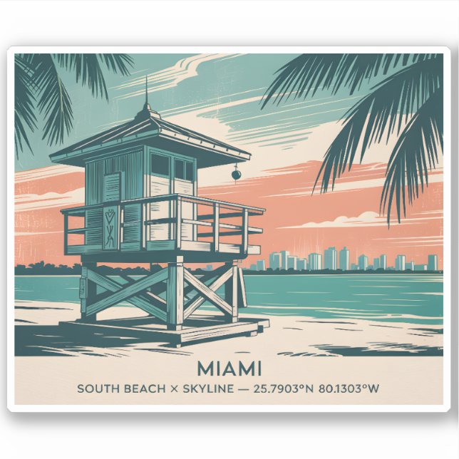 Miami Florida Travel South Beach Minimalist Retro Aufkleber (Vorderseite)