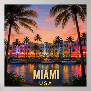 Miami Florida Tropisches Wasserfront-Reise-Geschen Poster