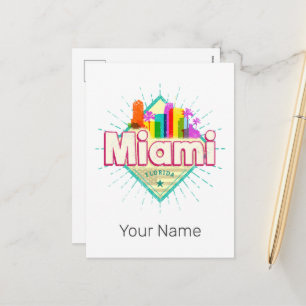 Miami Florida United Staaten Retro Skyline Vintag Feiertagspostkarte