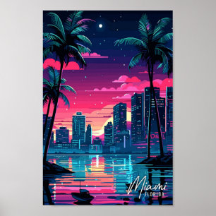 Miami Florida USA Art Vintage Travel Illustration Poster