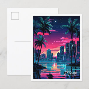Miami Florida USA Art Vintage Travel Illustration Postkarte