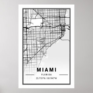 Miami Florida USA Cities Travel City Map Modern Si Poster