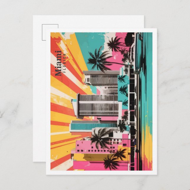 Miami Florida USA Pop Art Travel Illustration Postkarte (Vorne/Hinten)