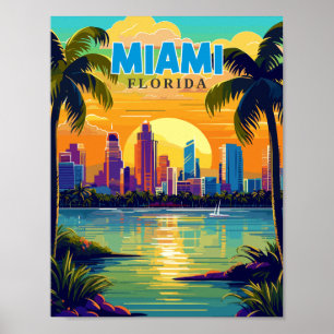 Miami Florida USA Vintage Illustration Poster