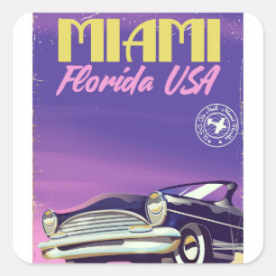 Miami Florida USA Vintage Poster Quadratischer Aufkleber