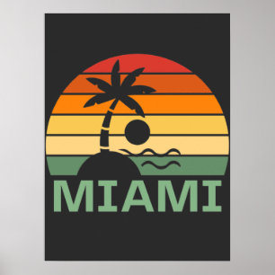 Miami Florida Vintag Palm Trees Summer Beach Poster