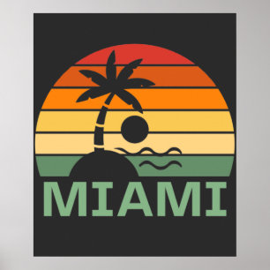 Miami Florida Vintag Palm Trees Summer Beach Poster