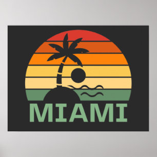 Miami Florida Vintag Palm Trees Summer Beach Poster