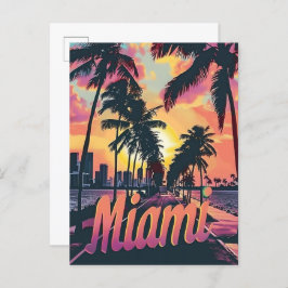 Miami Florida Vintag Retro Travel Illustration Postkarte