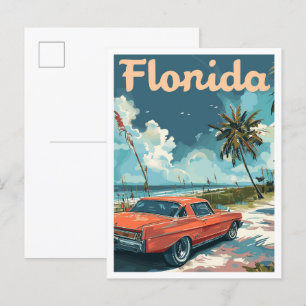 Miami Florida Vintage Reise - Illustration Postkarte
