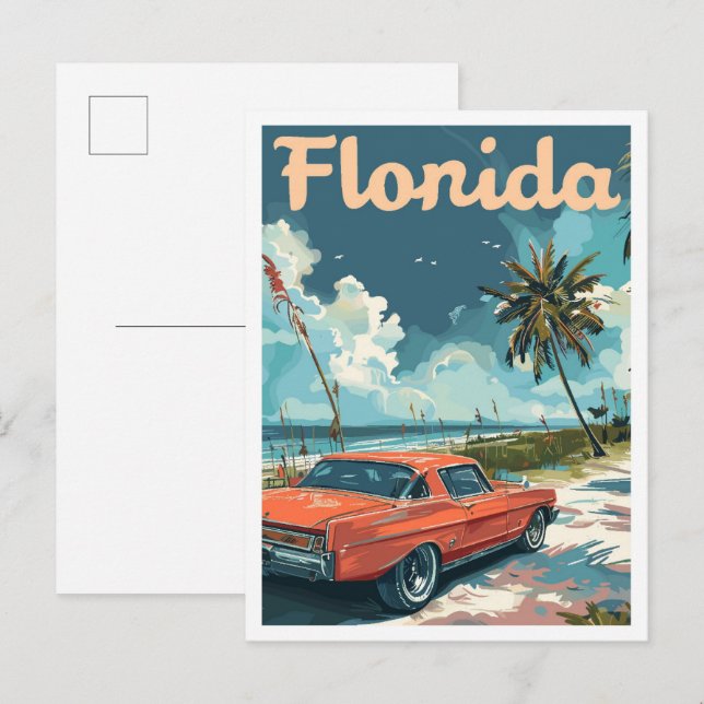 Miami Florida Vintage Reise - Illustration Postkarte (Vorne/Hinten)