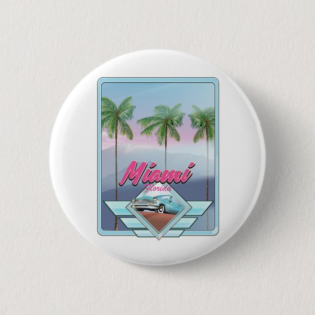 Miami Florida Vintage Reiseplakat Button (Vorderseite)