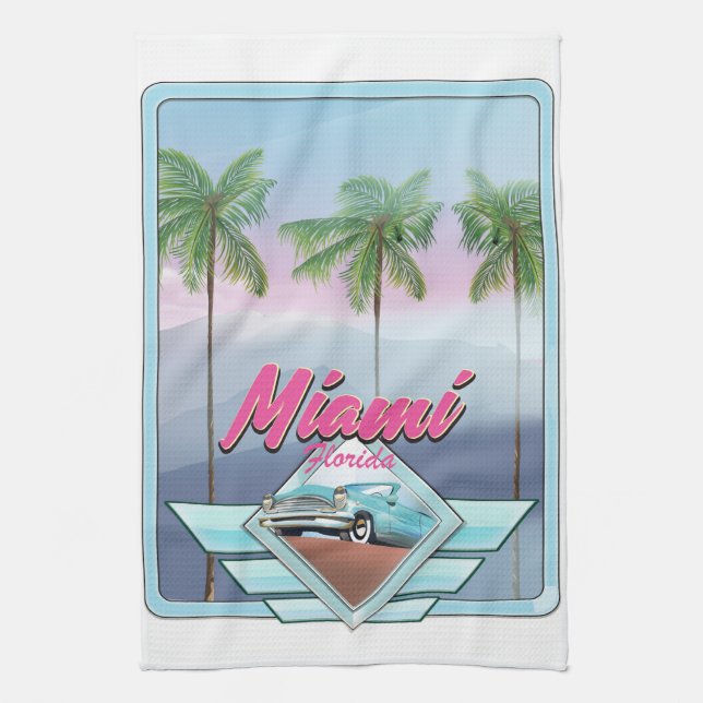 Miami Florida Vintage Reiseplakat Geschirrtuch (Vertikal)