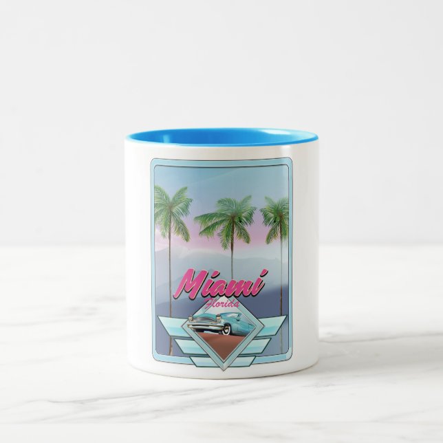 Miami Florida Vintage Reiseplakat Zweifarbige Tasse (Mittel)