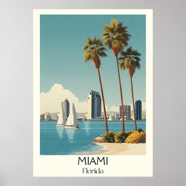 Miami Florida Vintages Skyline-Reiseplaner Poster (Vorne)
