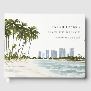 Miami Florida Wasserfarbenpalme Landschaft Hochzei Gästebuch