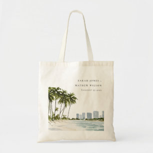 Miami Florida Wasserfarbenpalme Landschaft Hochzei Tragetasche