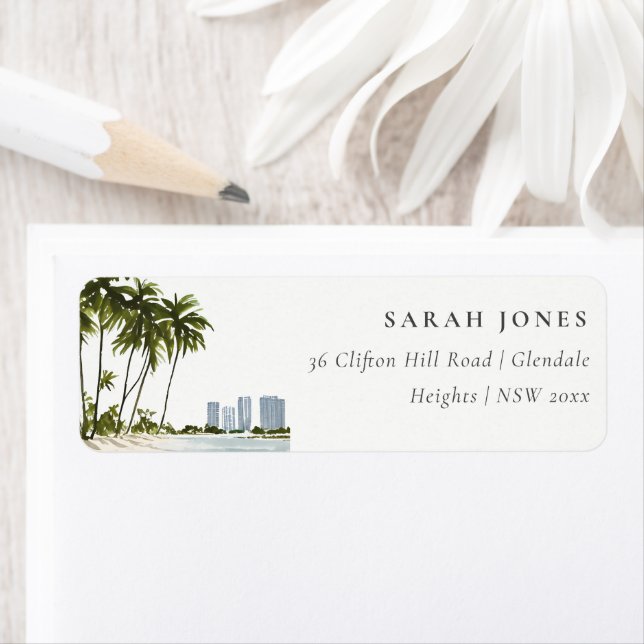 Miami Florida Watercolor Palm Landschaftsadresse (Insitu)