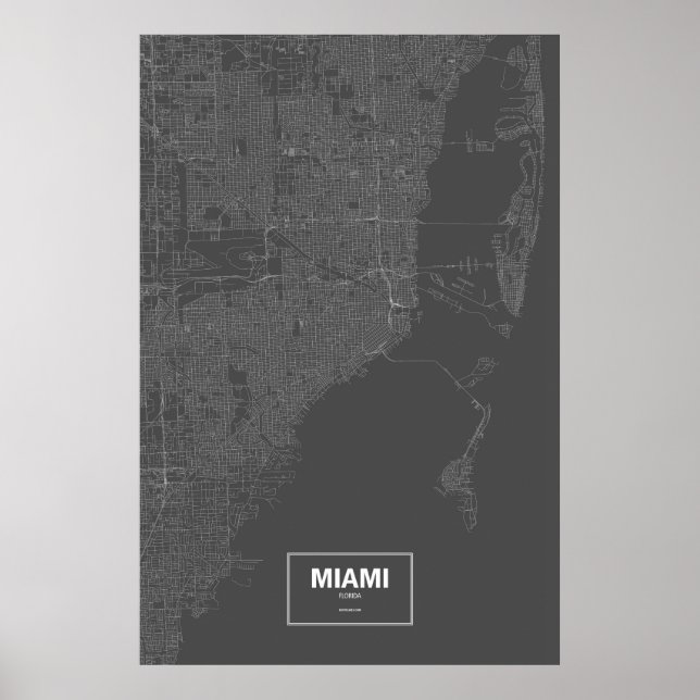 Miami, Florida (weiß auf schwarz) Poster (Vorne)