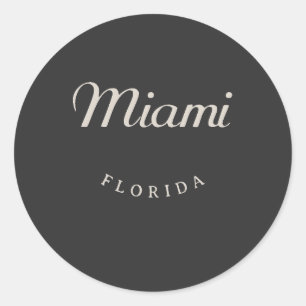 Miami Florida White Schriftart Runder Aufkleber