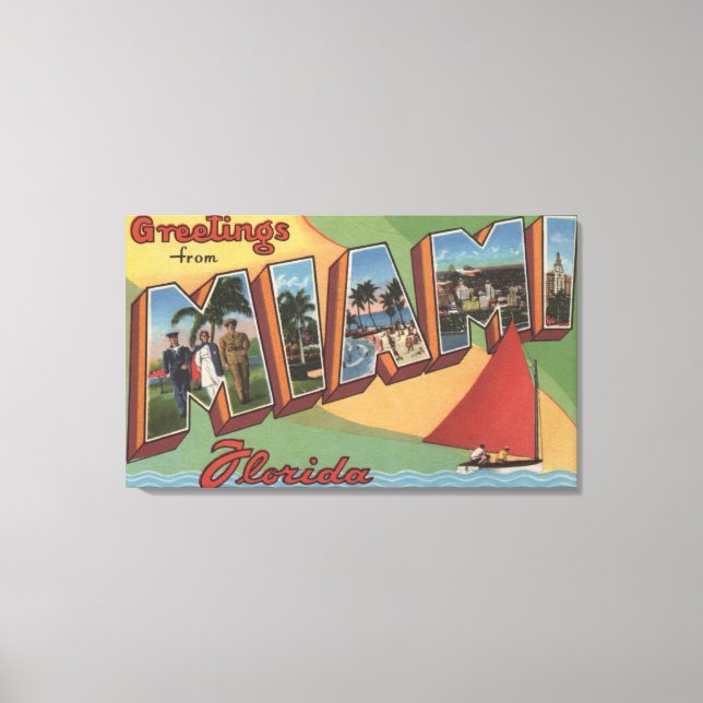 Miami, FloridaLarge Letter ScenesMiami, FL Leinwanddruck (Vorderseite)