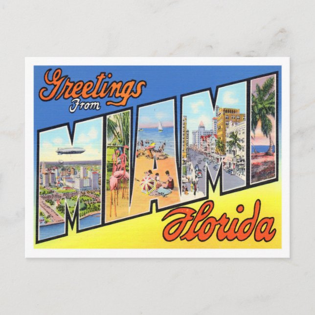 Miami, Floridas Vintage Großbuchstaben Postkarte (Vorderseite)