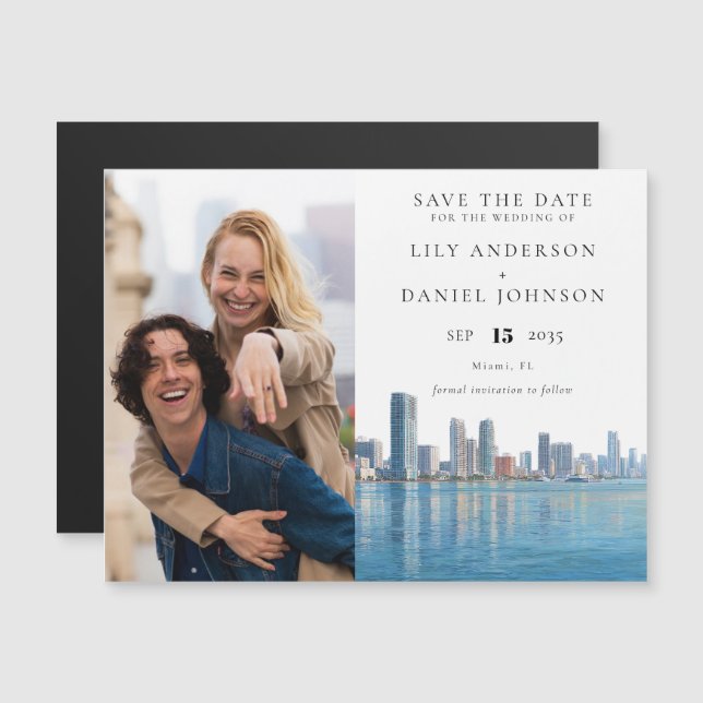 Miami-Foto-Hochzeit Save The Date Magneteinladung (Vorne/Hinten)