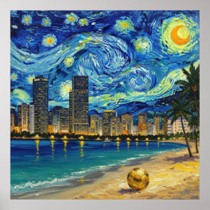 Miami Golden Shore Fußball Elegant und Öl Feinkuns Poster