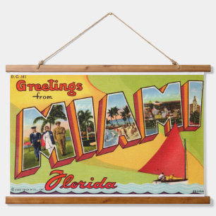 Miami Greeting Wandteppich Mit Holzrahmen