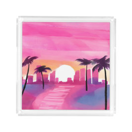 Miami in Pink | Helle Aquarellmalerei Acryl Tablett