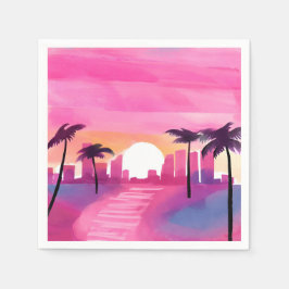 Miami in Pink | Helle Aquarellmalerei Serviette
