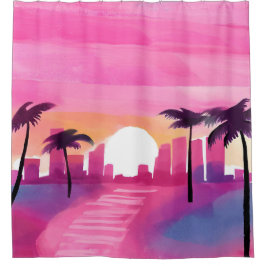 Miami in Rosa | Helle Aquarellmalerei Duschvorhang