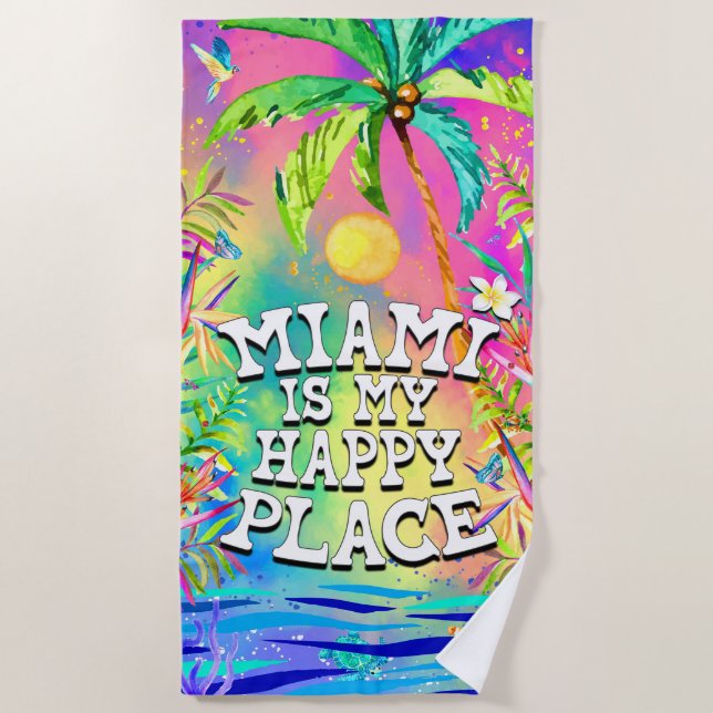 Miami ist mein Happy Place Beach Handtuch (Vorderseite)