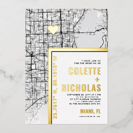 Miami Liebe Locator | Städtische Hochzeit Folieneinladung