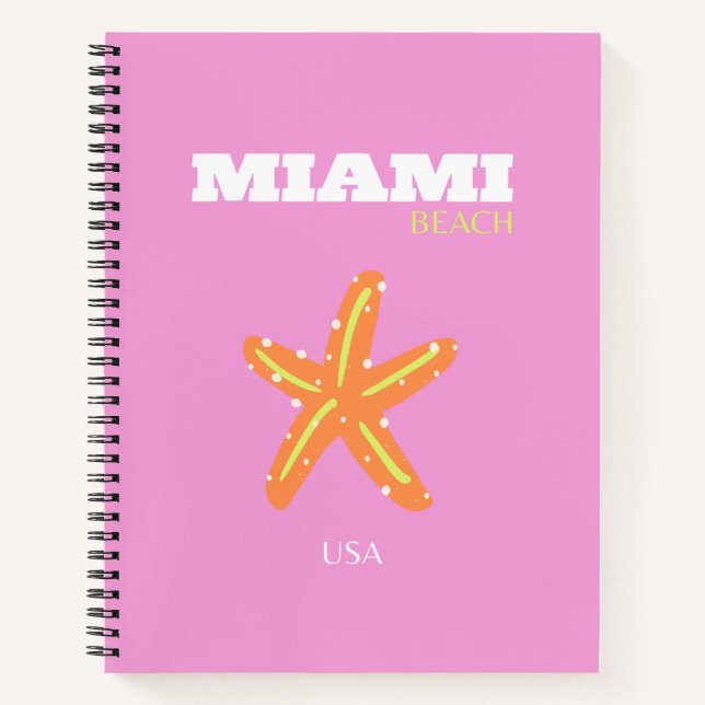 Miami, Miami Beach, Florida, Preppy, Pink, Orange Notizbuch (Vorderseite)