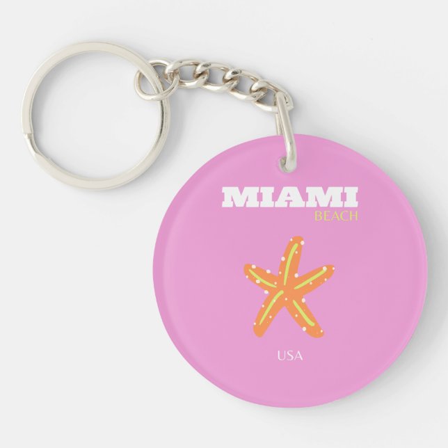 Miami, Miami Beach, Florida, Preppy, Pink, Orange Schlüsselanhänger (Vorderseite)