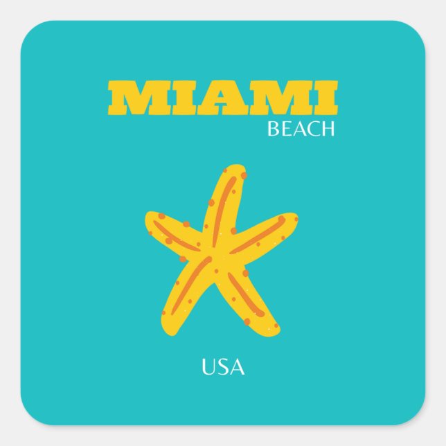 Miami, Miami Beach, Preppy Room, Travel Art, Retro Quadratischer Aufkleber (Vorderseite)