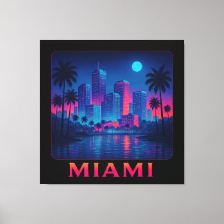 Miami Moonrise - Neon-Himmelssilhouette Leinwanddruck