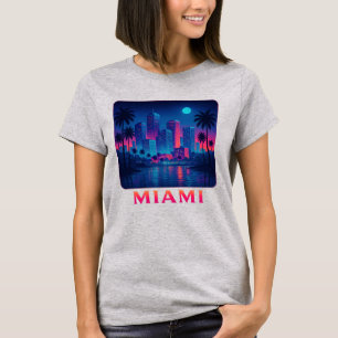 Miami Moonrise - Neon Skyline Grafik T-Shirt