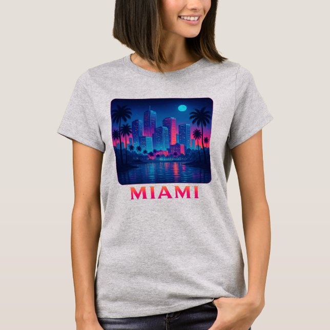 Miami Moonrise - Neon Skyline Grafik T-Shirt (Vorderseite)