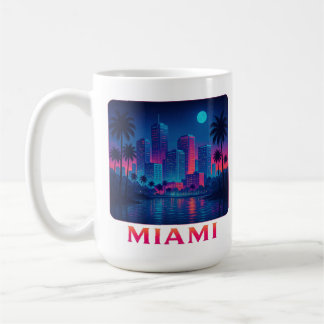 Miami Moonrise - Neon Skyline Grafik T-Shirt Kaffeetasse