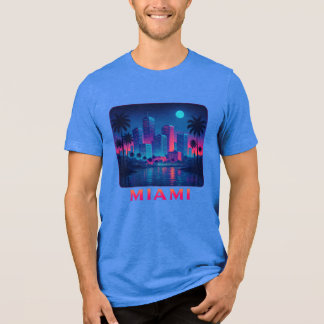 Miami Moonrise - Neon Skyline Grafik T-Shirt Tri-Blend Shirt