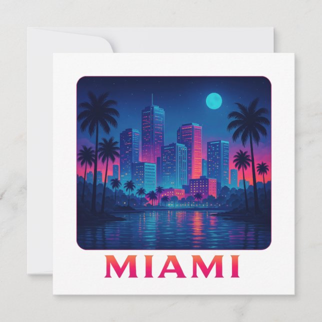 Miami Moonrise - Neon Skyline Karte (Vorderseite)
