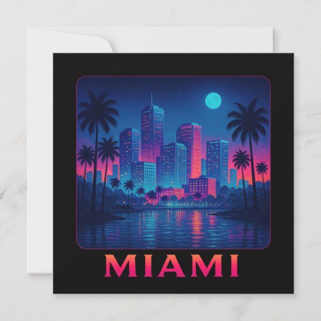 Miami Moonrise - Neon Skyline Karte (Vorderseite)