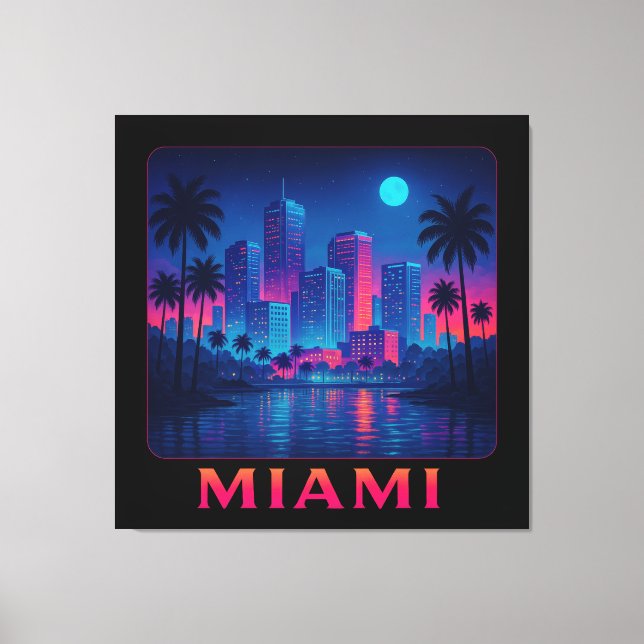 Miami Moonrise - Neon Skyline Leinwanddruck (Vorderseite)