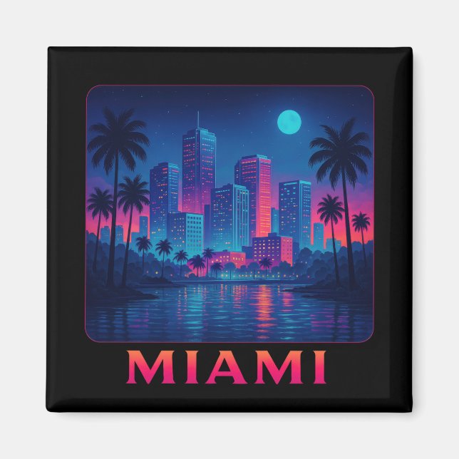 Miami Moonrise - Neon Skyline Magnet (Vorne)